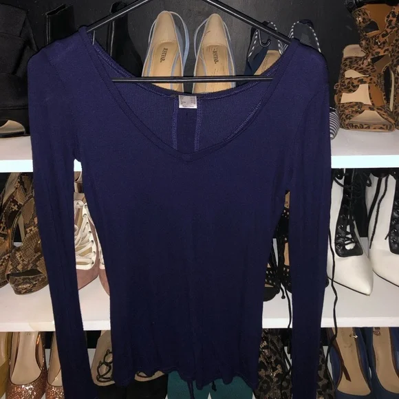 Venus size XS navy blue long sleeve shirt with back tie - Picture 2 of 4